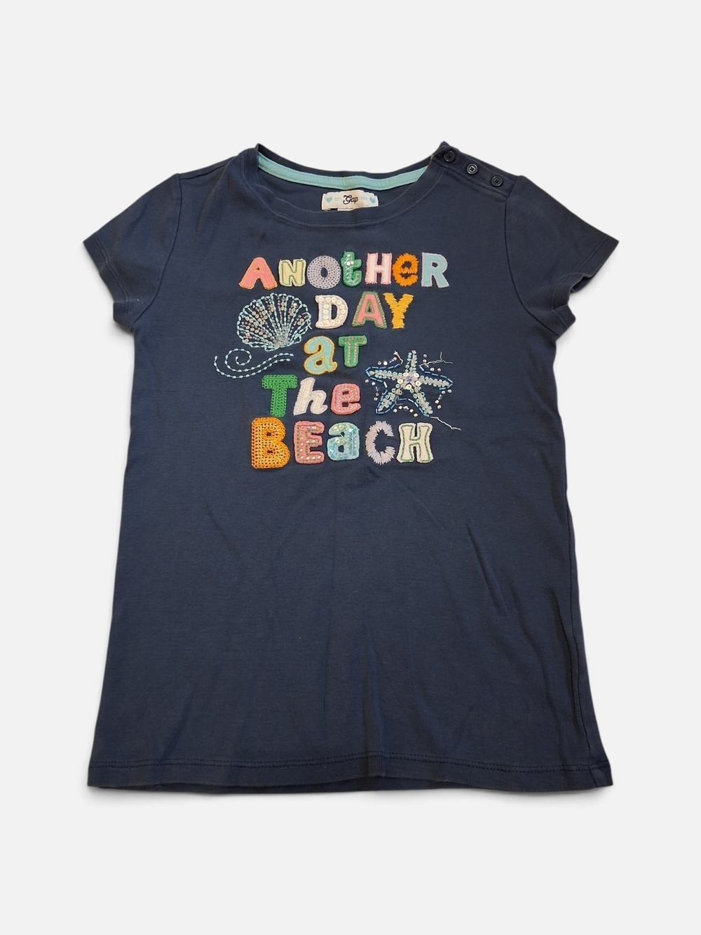 GAP Girls Navy 'Another Day at the Beach' Embroidered T-Shirt 8